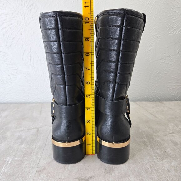 Vince Camuto Harness Moto Boots 8.5 Black Quilted Leather Western Biker Booties - Picture 4 of 13